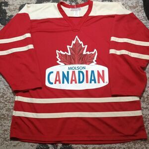 Vintage Ironhead Molson Canadian Lager Beer Mens Hockey Jersey Shirt Size XL